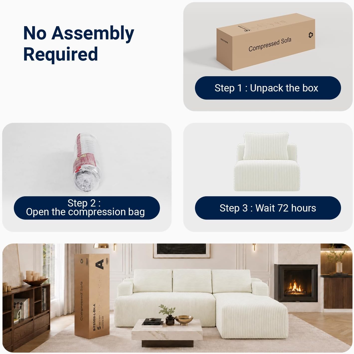 Modular Sectional Sofa, Boneless Couches for Living Room with Individually Wrapped Coil Support