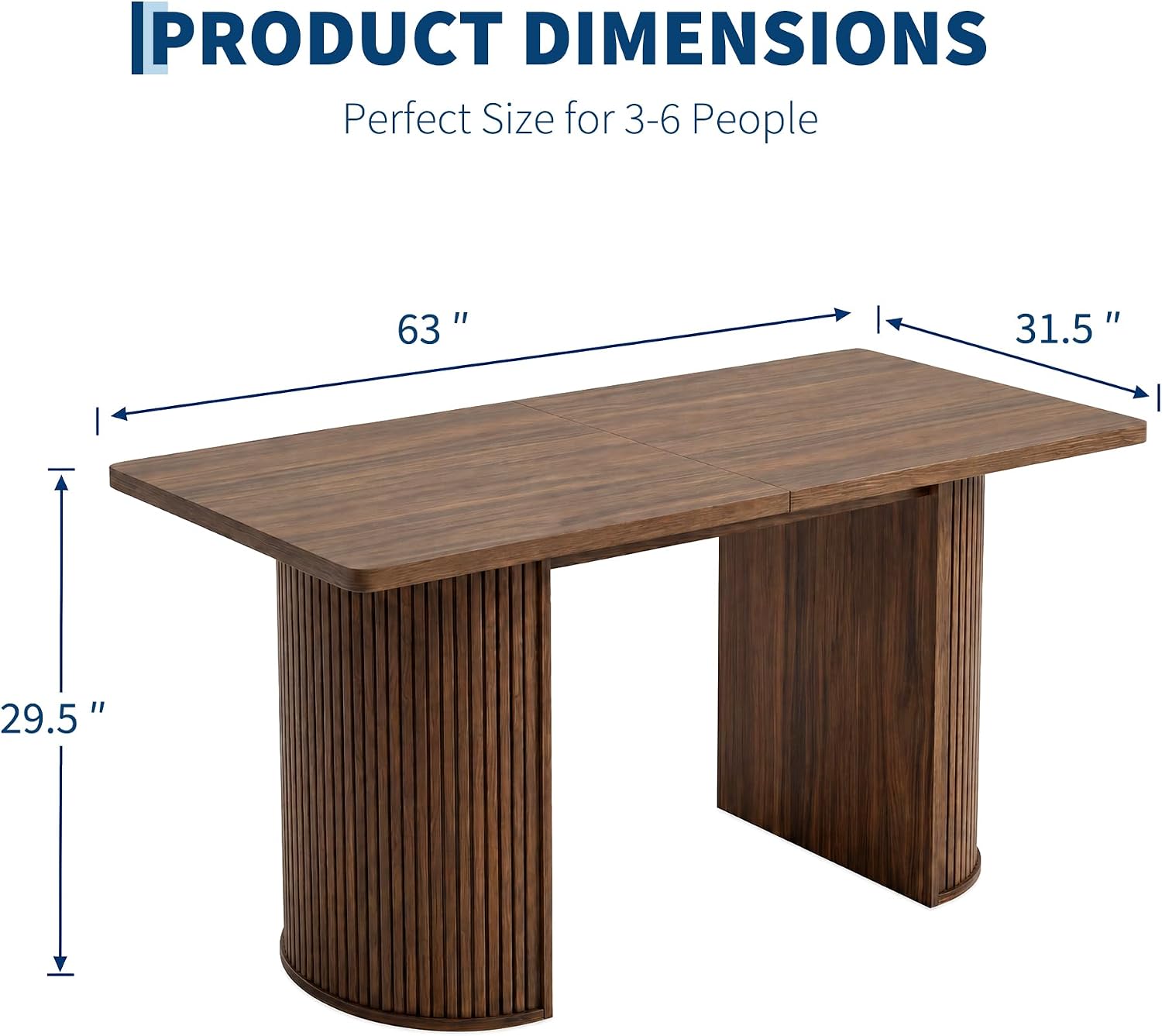 63" Dining Table Set for 6, Rustic Kitchen Table with Thick Tableto
