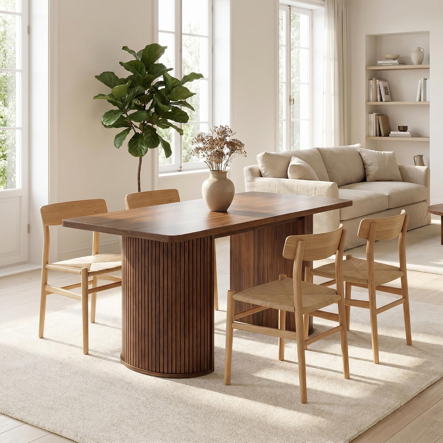 63" Dining Table Set for 6, Rustic Kitchen Table with Thick Tableto