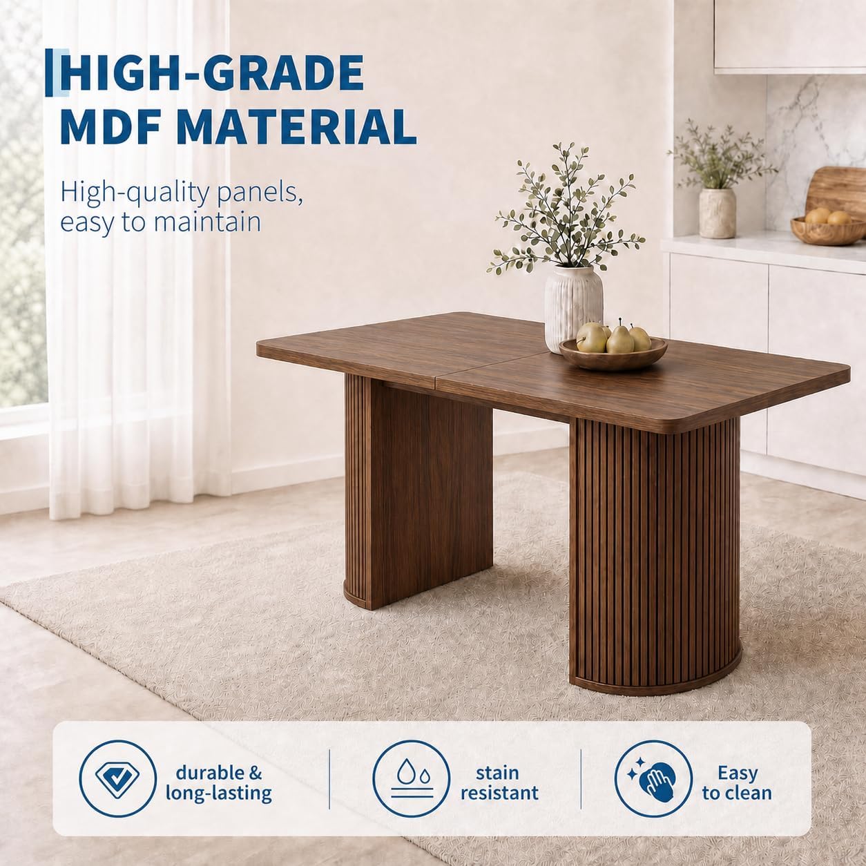 63" Dining Table Set for 6, Rustic Kitchen Table with Thick Tableto