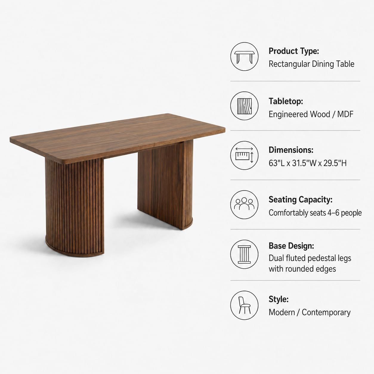 63" Dining Table Set for 6, Rustic Kitchen Table with Thick Tableto