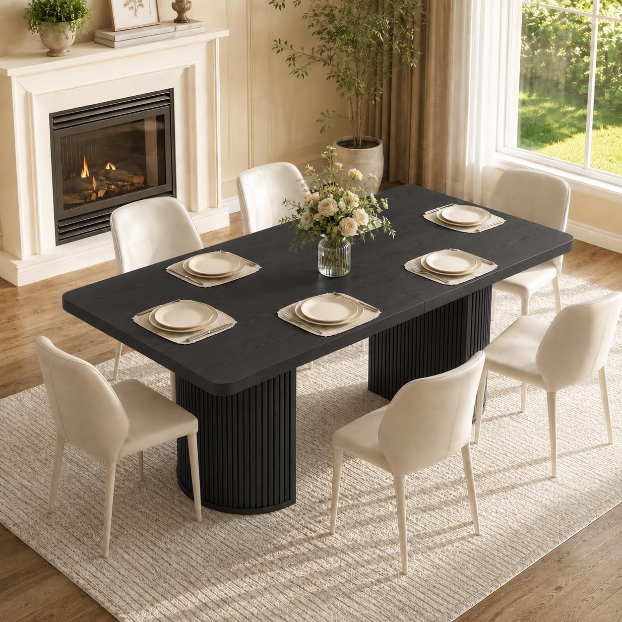 63" Dining Table Set for 6, Rustic Kitchen Table with Thick Tableto