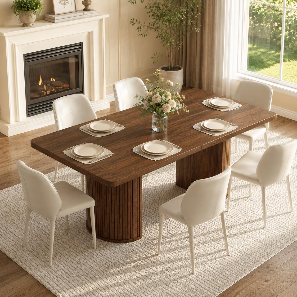 63" Dining Table Set for 6, Rustic Kitchen Table with Thick Tableto