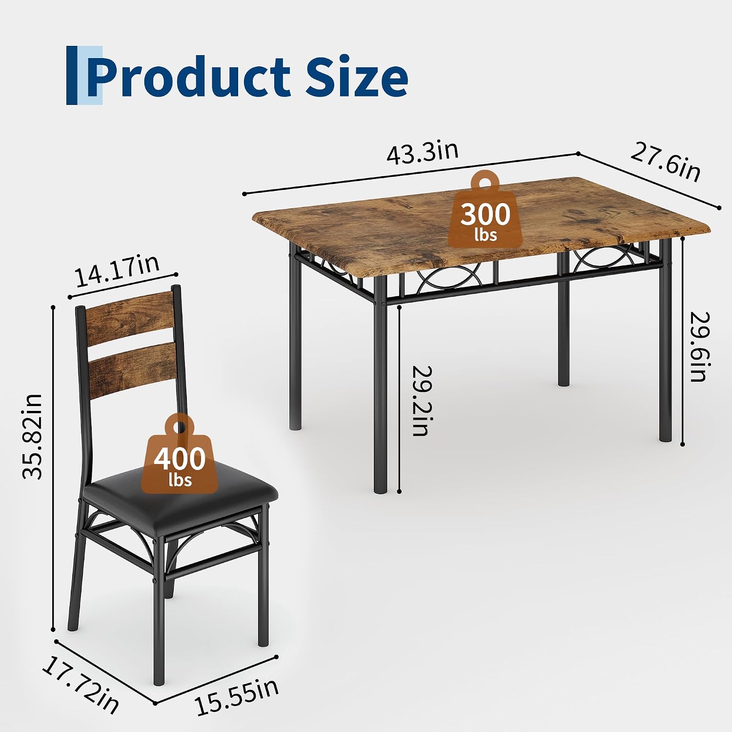 5 Piece Dining Table Set for 4, Rectangular Kitchen Dining Table Set