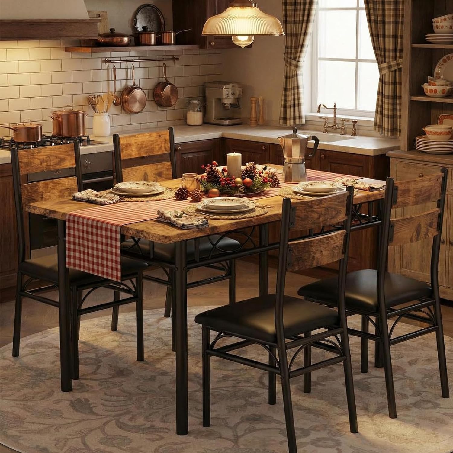 5 Piece Dining Table Set for 4, Rectangular Kitchen Dining Table Set