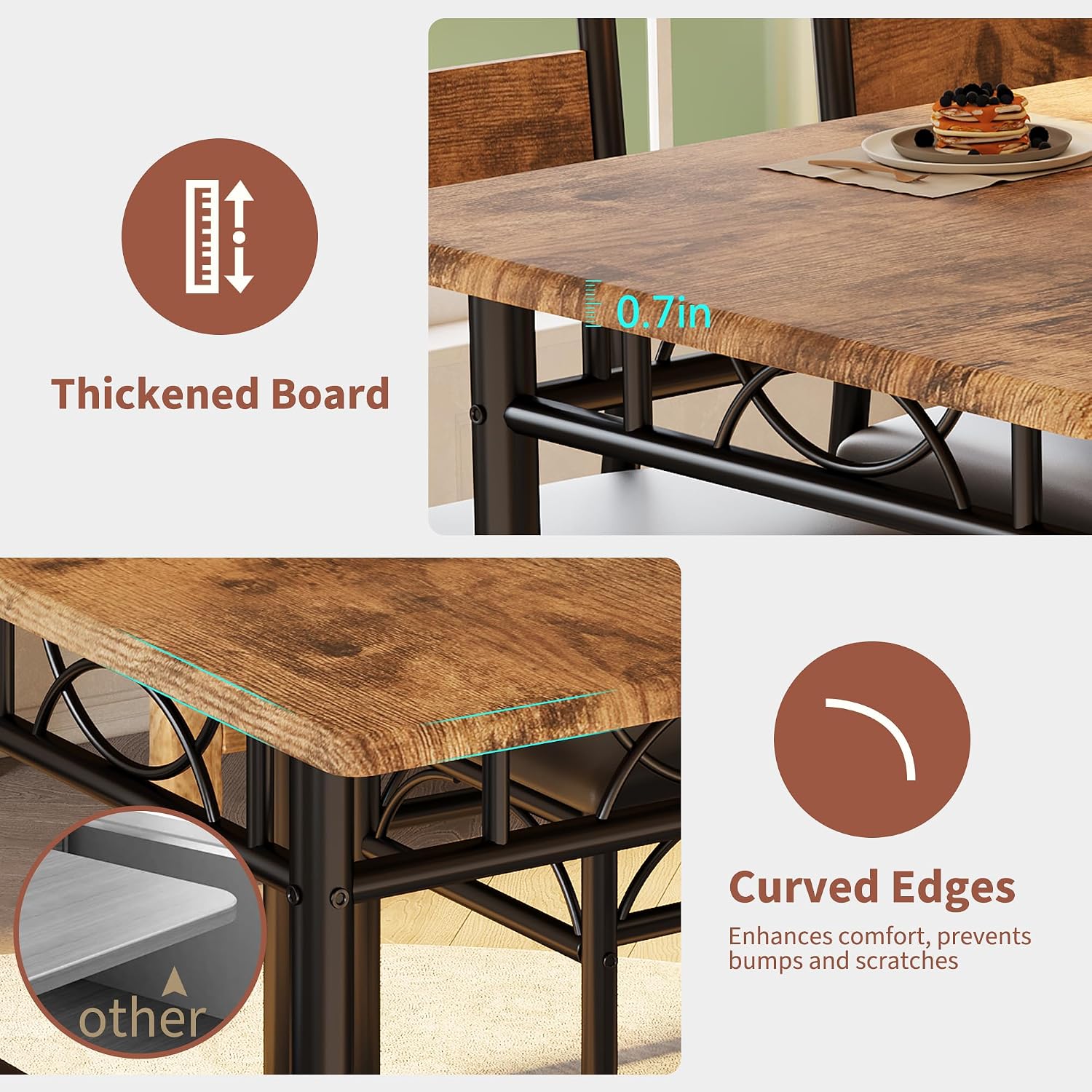 5 Piece Dining Table Set for 4, Rectangular Kitchen Dining Table Set