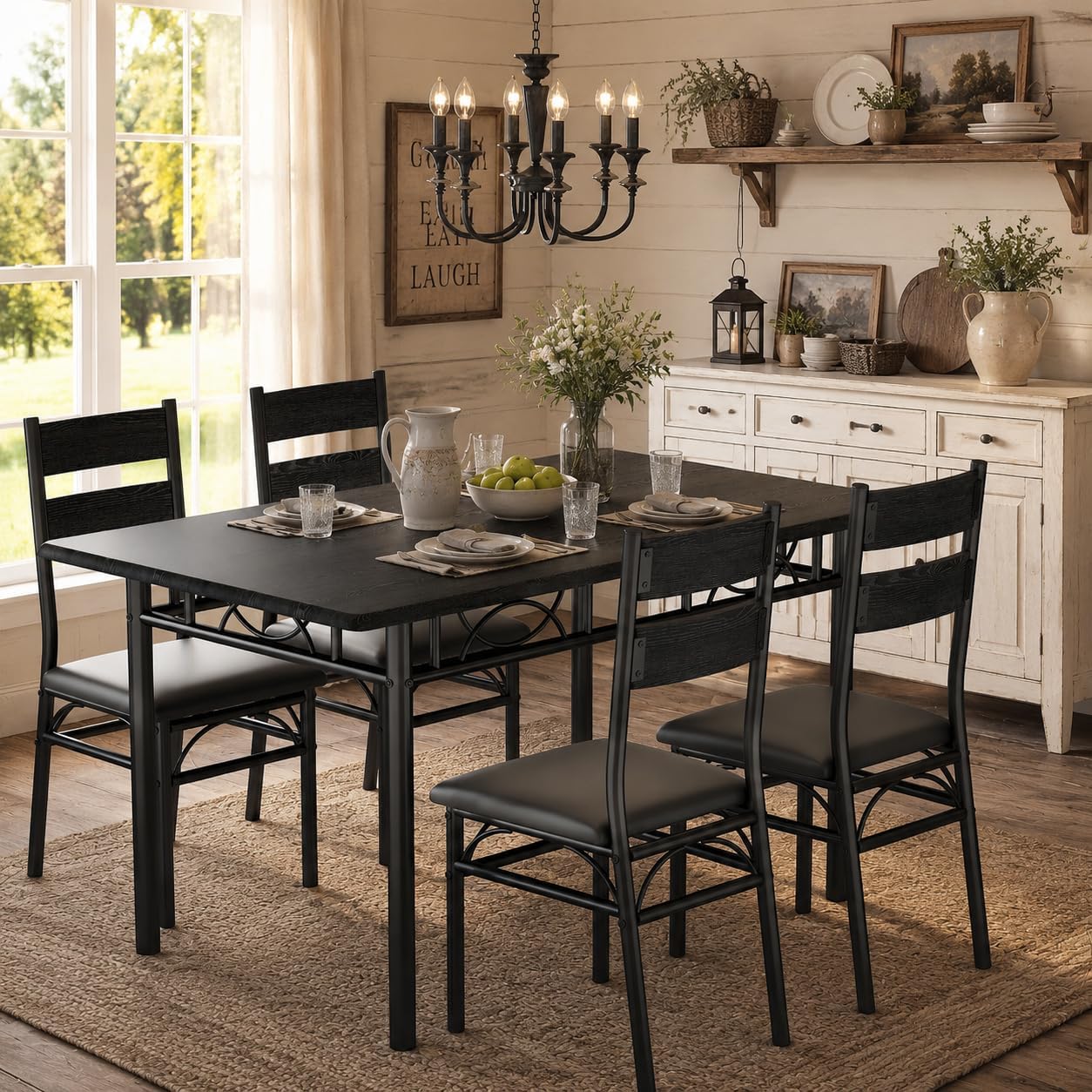 5 Piece Dining Table Set for 4, Rectangular Kitchen Dining Table Set
