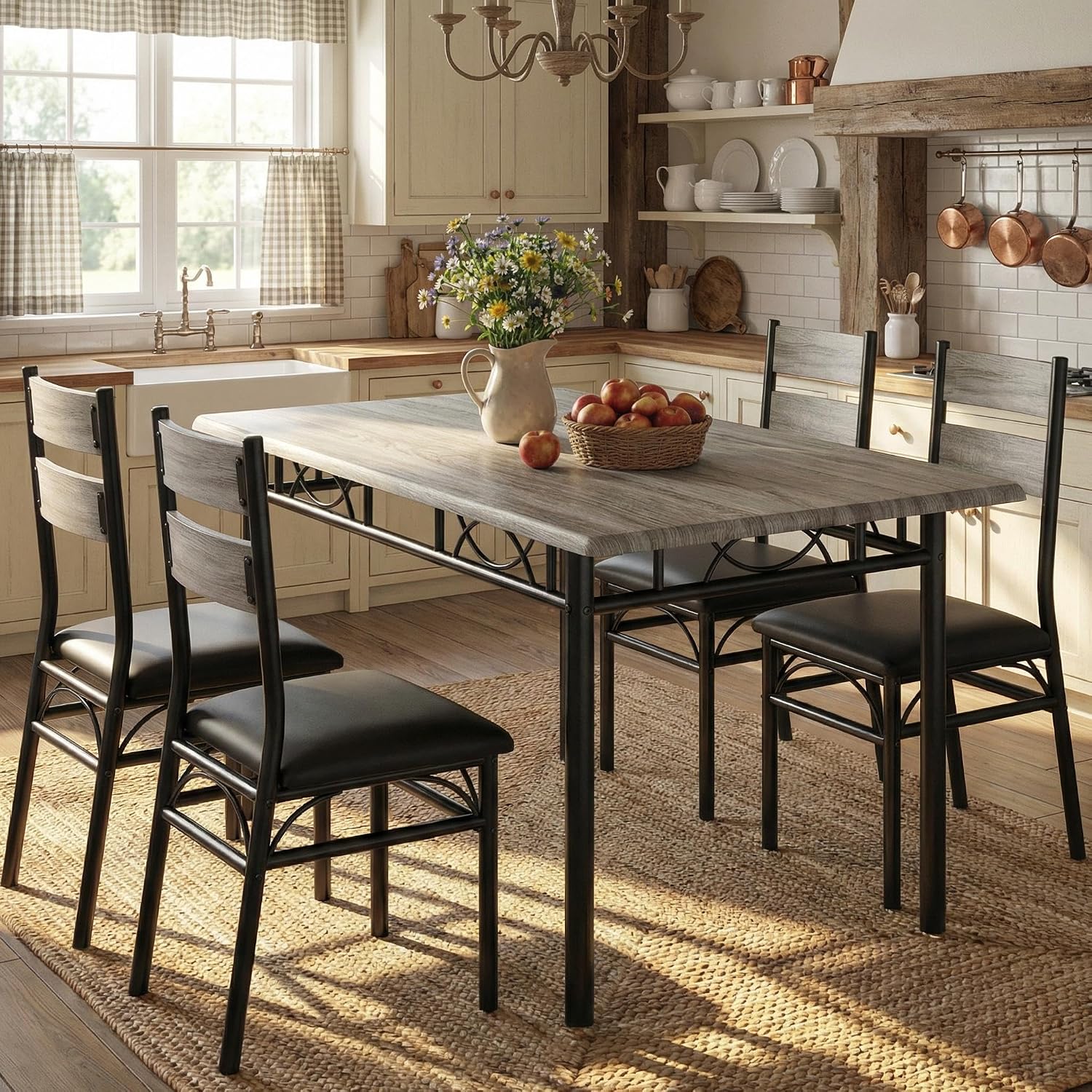 5 Piece Dining Table Set for 4, Rectangular Kitchen Dining Table Set
