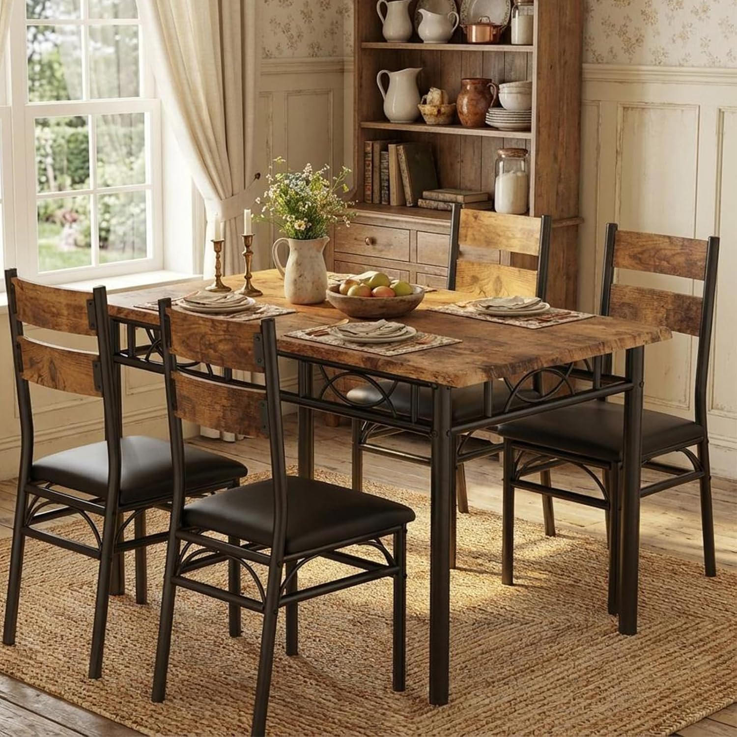 5 Piece Dining Table Set for 4, Rectangular Kitchen Dining Table Set