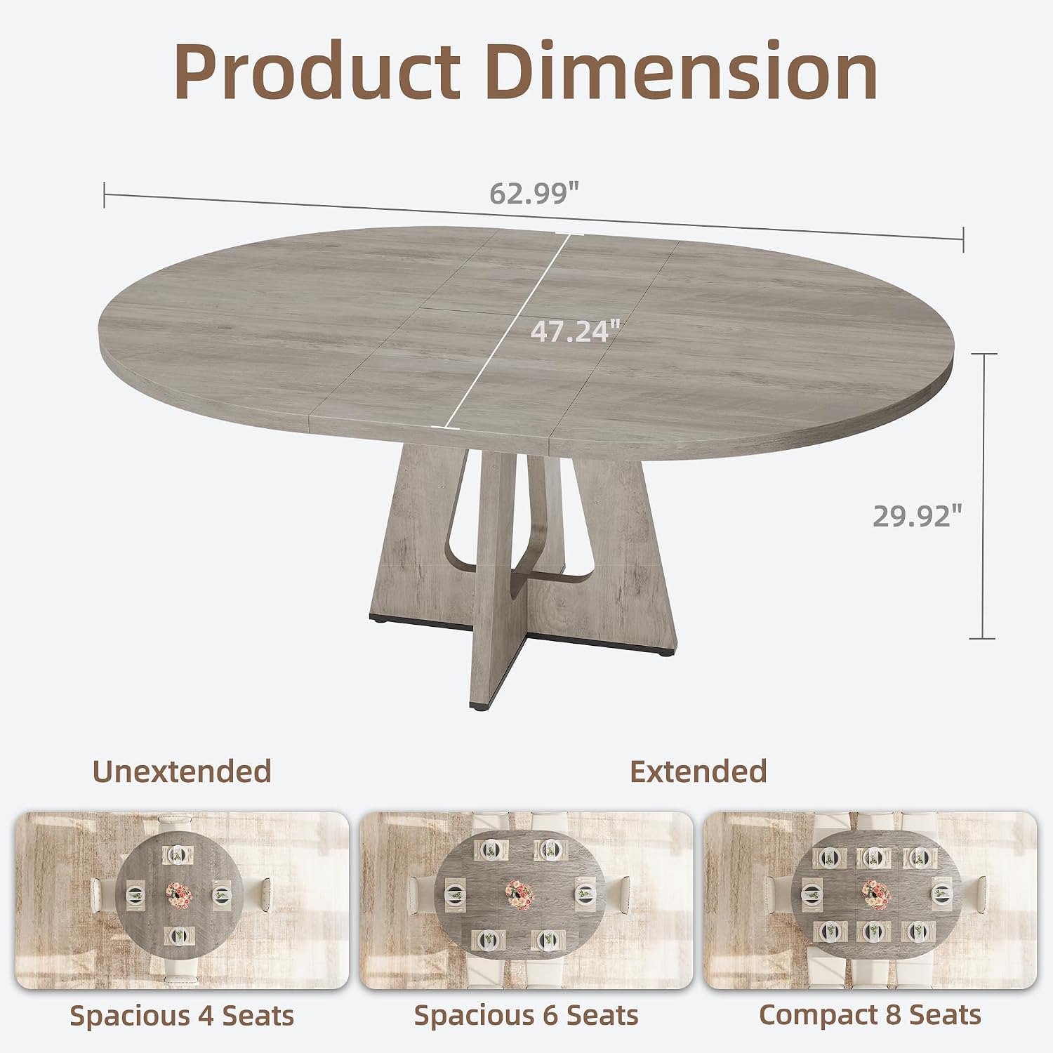 Extendable Round Dining Table for 4-8 (Table Only)