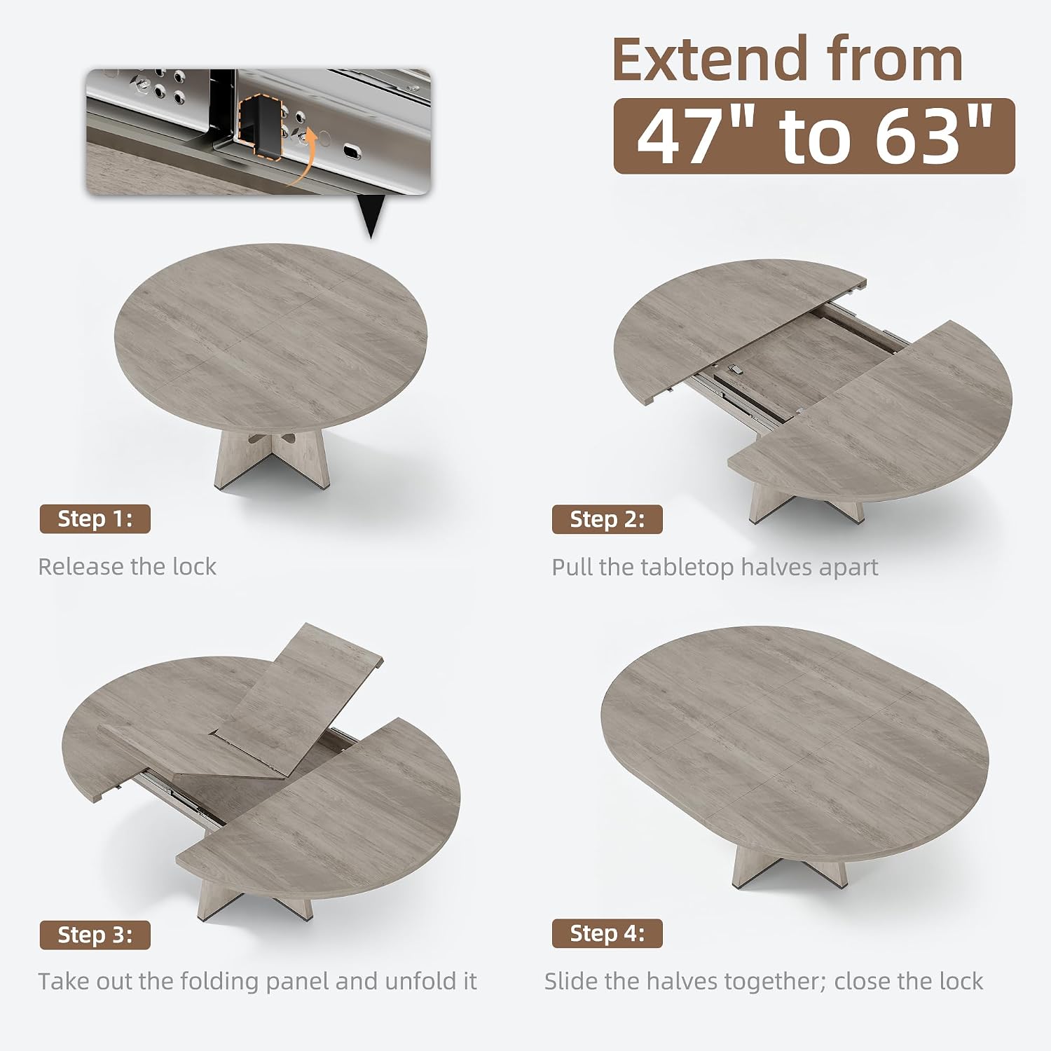 Extendable Round Dining Table for 4-8 (Table Only)