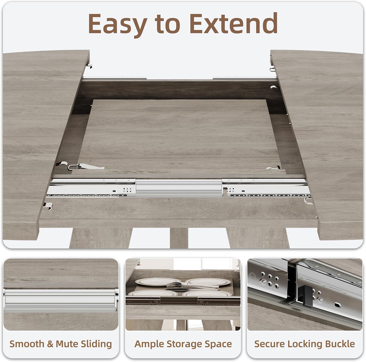 Extendable Round Dining Table for 4-8 (Table Only)