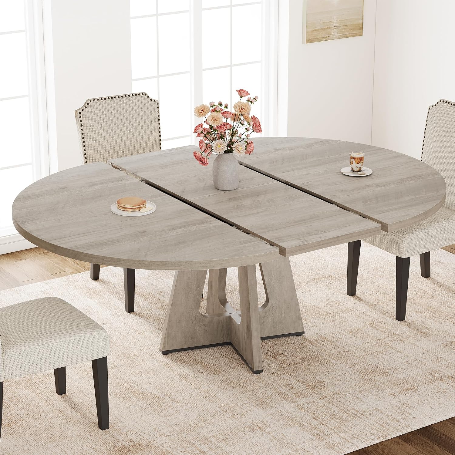 Extendable Round Dining Table for 4-8 (Table Only)