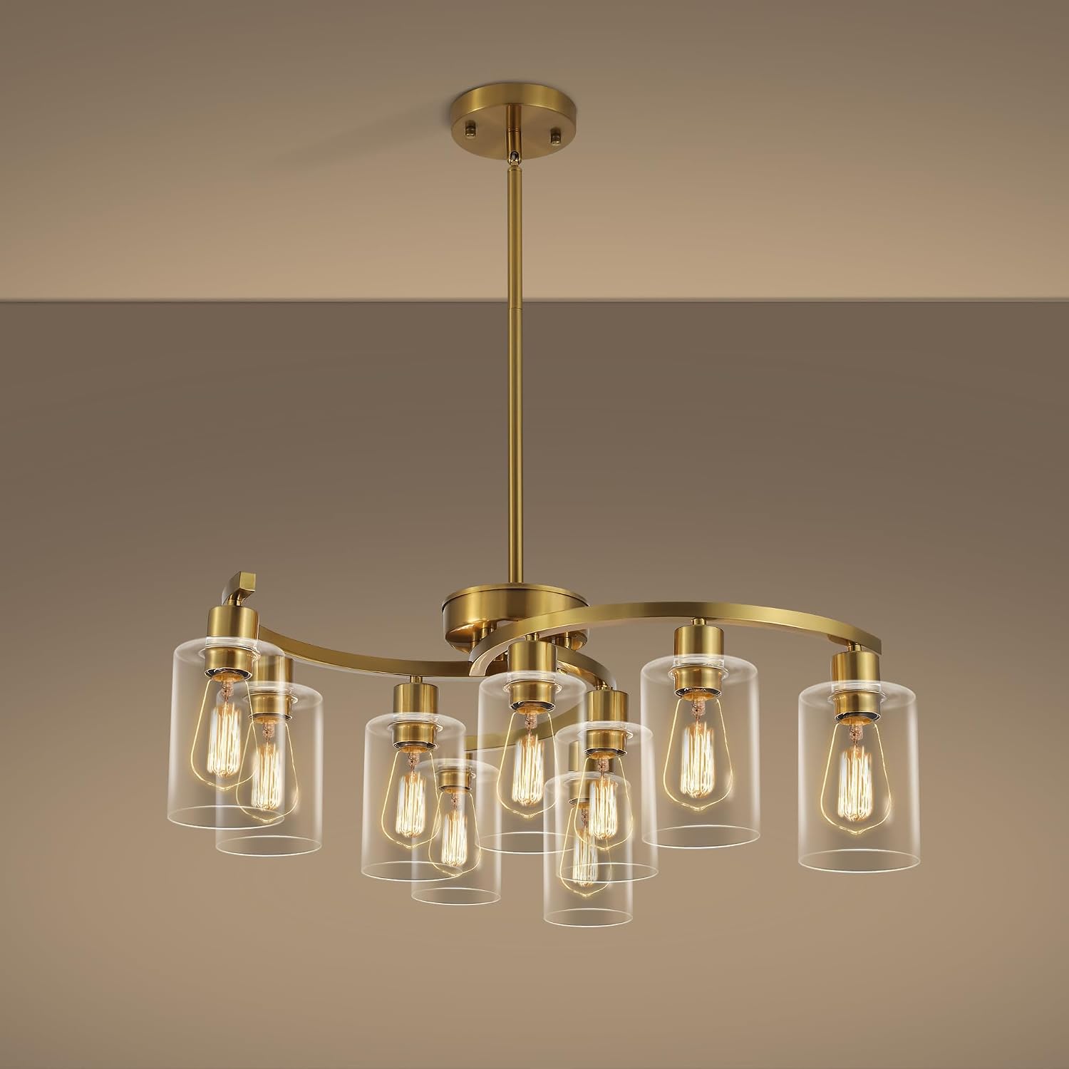 9-Light Black Modern Chandeliers for Dining Room, Adjustable Height Farmhouse Kitchen Island Lighting, Industrial Hanging Light Fixtures for Living Room Bedroom, Clear Glass Shade