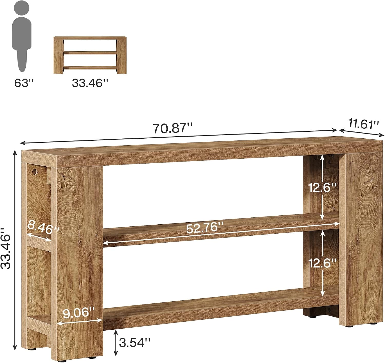 Extra Long Console Table with Storage, Narrow Wooden Sofa Table Behind The Couch, Farmhouse 3-Tier Entry Foyer Table for Entryway