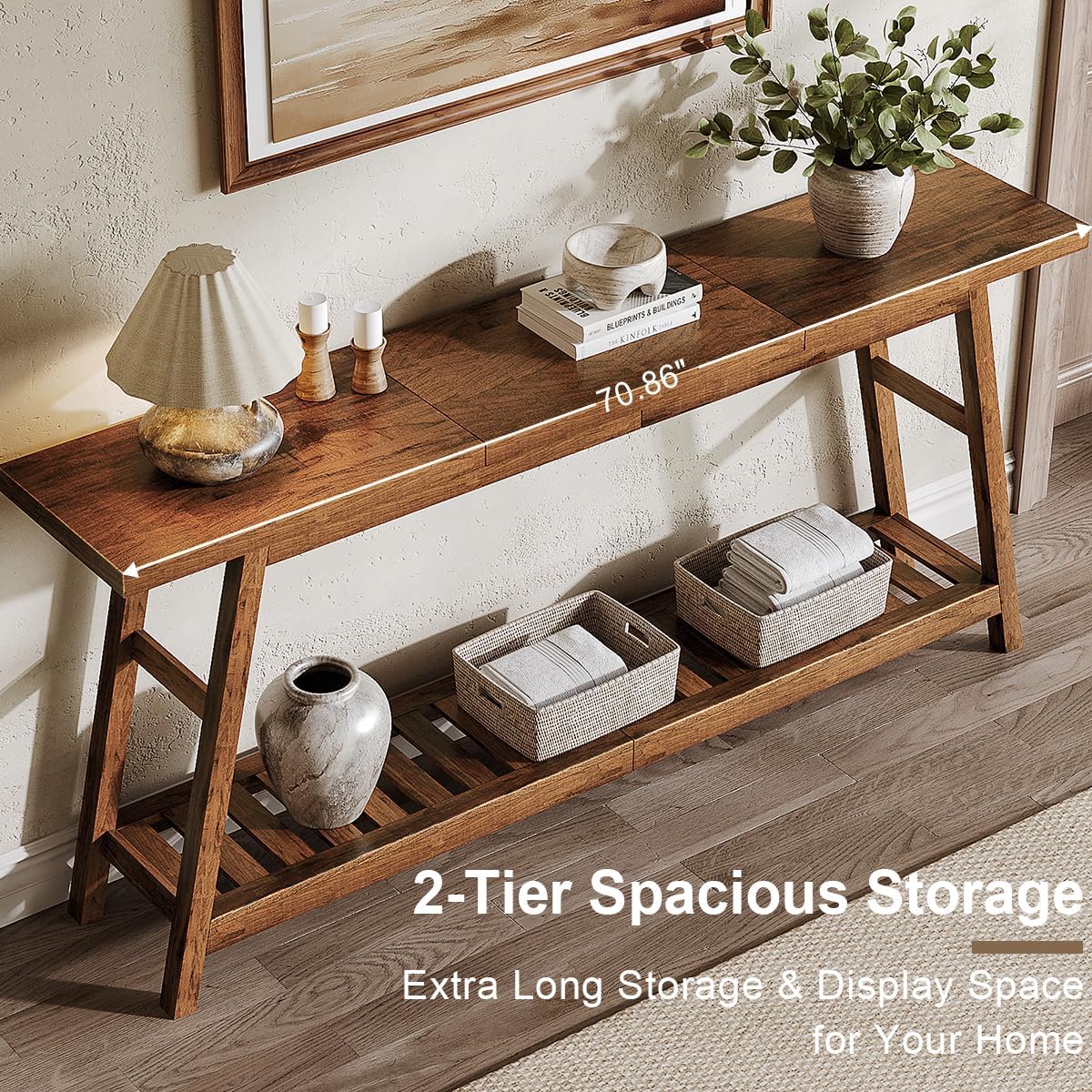 70.9 Inch Long Console Tables for Entryway, Hallway Table, 2-Tier