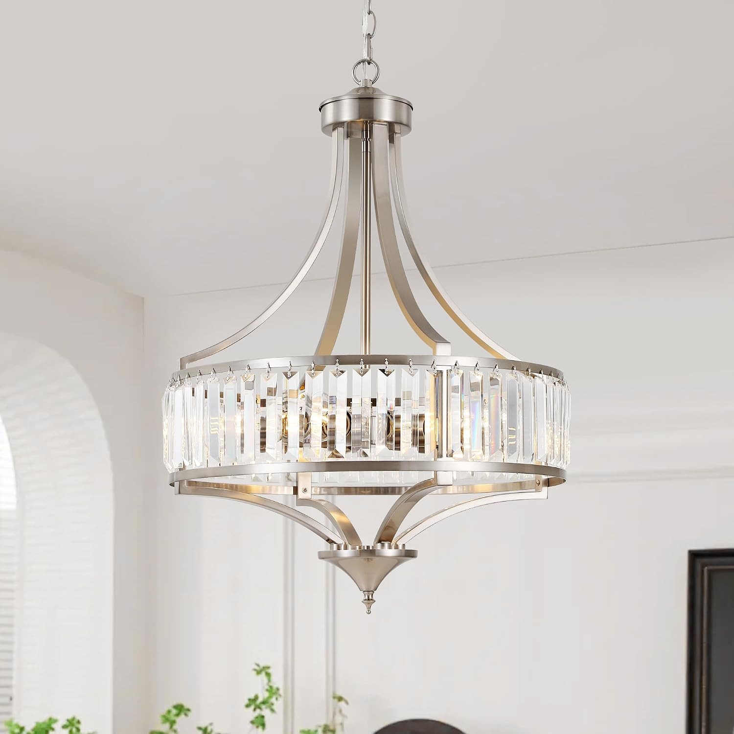20" Modern Crystal Chandelier, 5-Light Gold Dinning Room Light Fixtures Over Table, Hanging Round Pendant Chandelier for Kitchen Island Entryway Bedroom Office Bathroom Stairwell