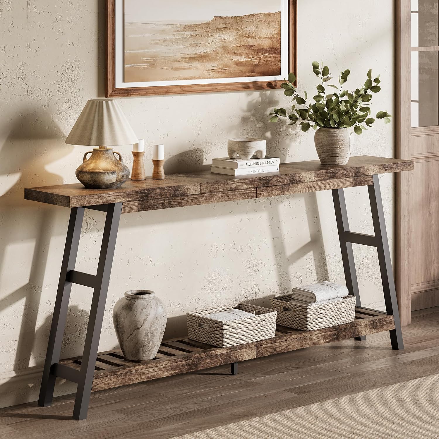 70.9 Inch Long Console Tables for Entryway, Hallway Table, 2-Tier