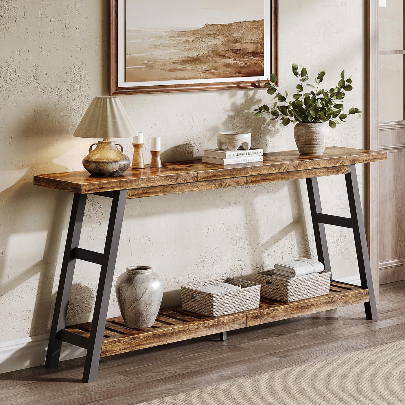 70.9 Inch Long Console Tables for Entryway, Hallway Table, 2-Tier