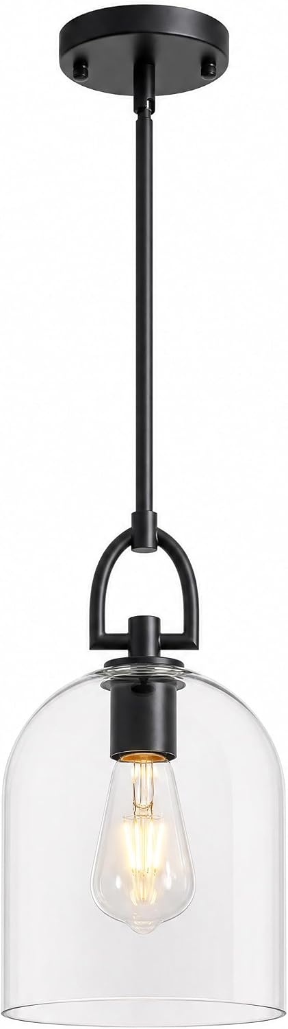 Modern Glass Pendant Light, Black Kitchen Island Lighting, 7.1 in(D)