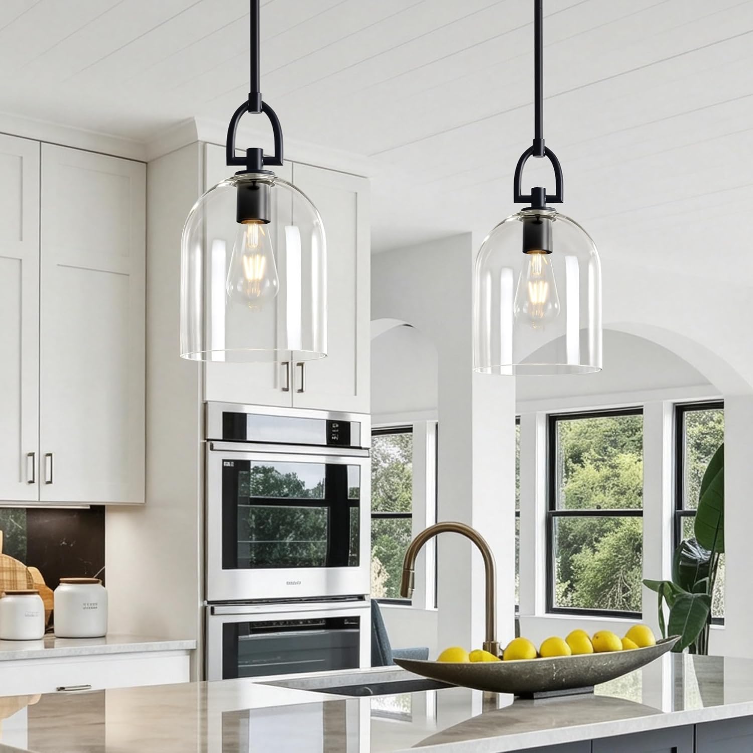 Modern Glass Pendant Light, Black Kitchen Island Lighting, 7.1 in(D)