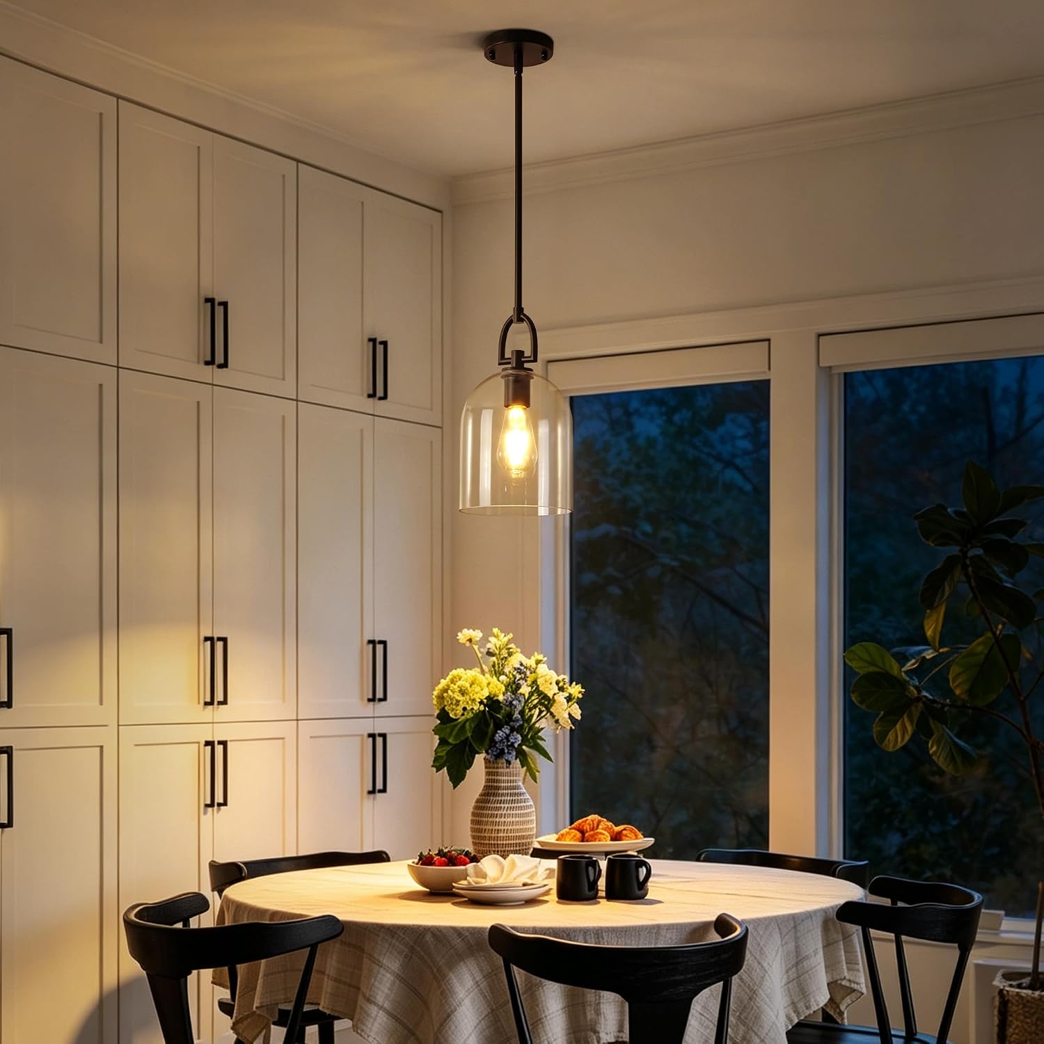 Modern Glass Pendant Light, Black Kitchen Island Lighting, 7.1 in(D)