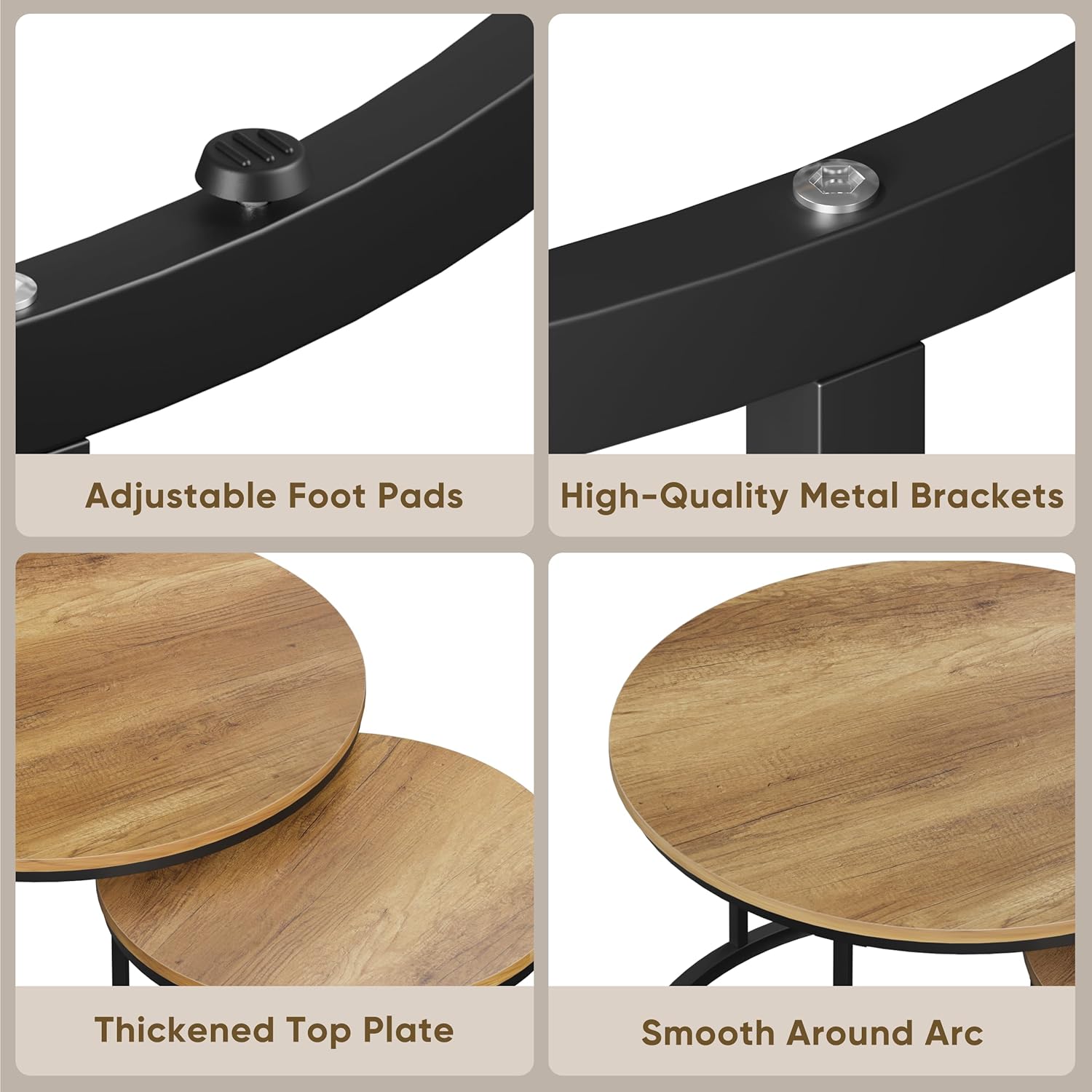 Round Coffee Table Wood Grain Top with Adjustable Non-Slip Feet