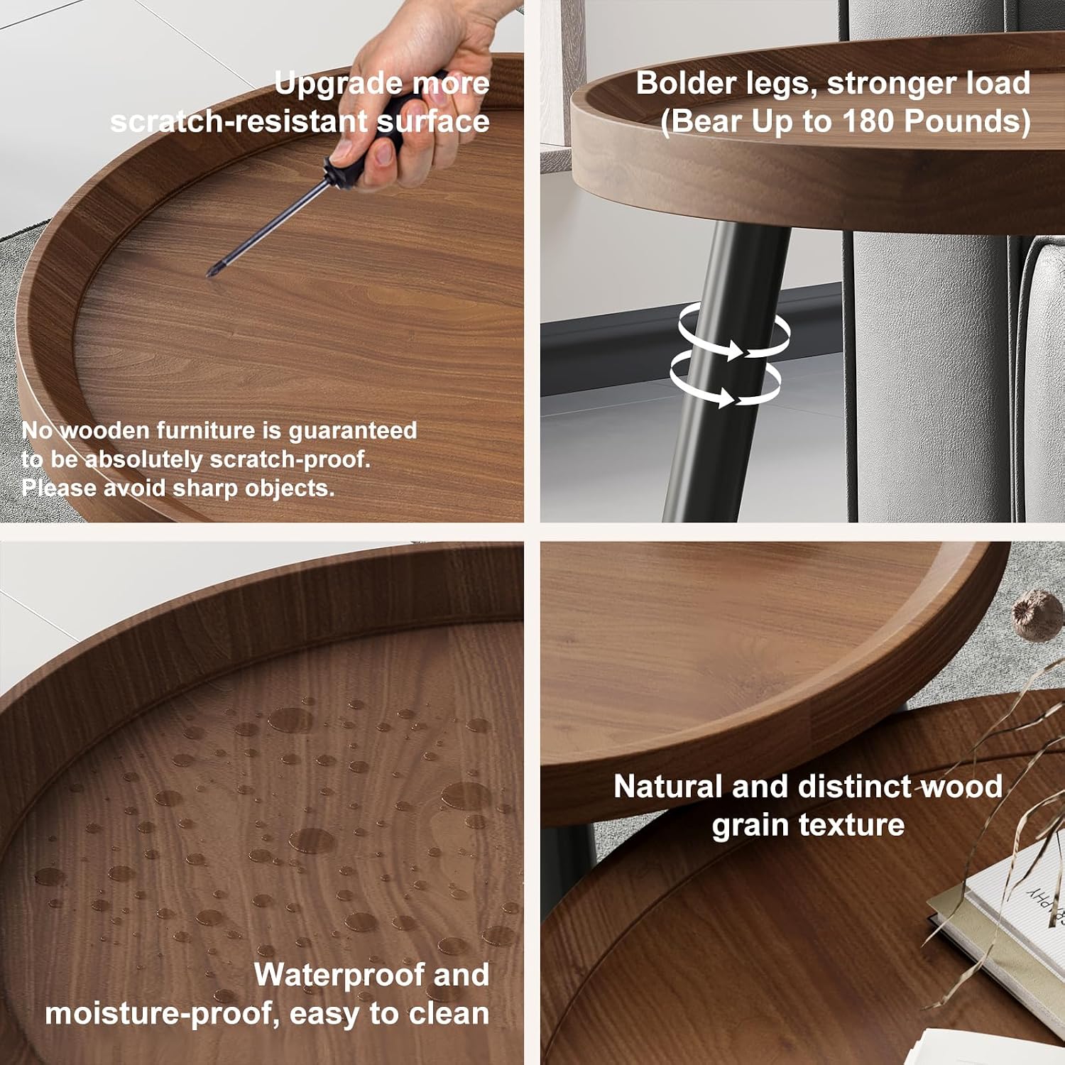 2 Piece Small Round Coffee Table Set, Mid Century Modern Coffee Tables for Living Room, Walnut Nesting Tables for Small Spaces