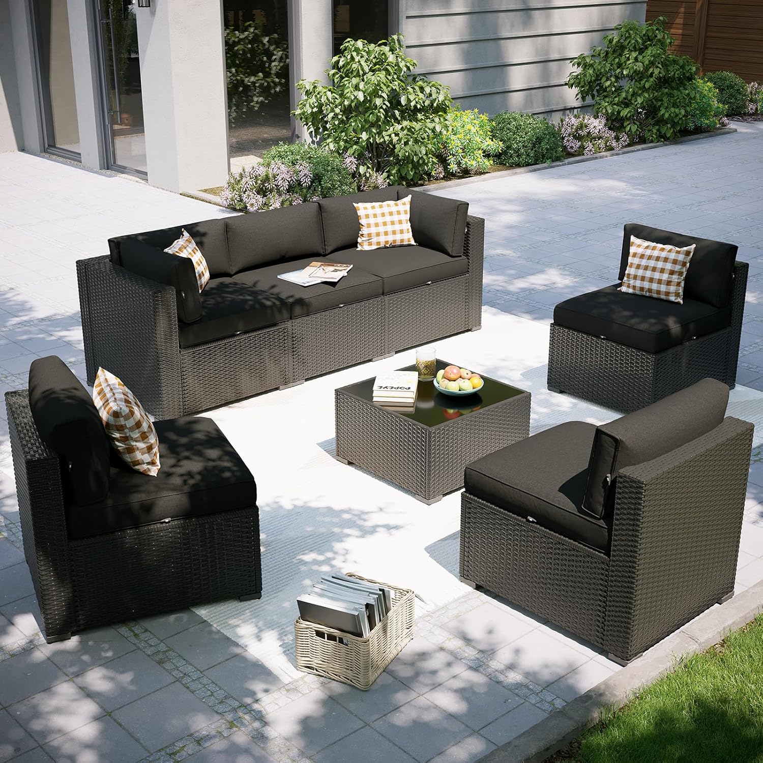 7 Piece Outdoor Sectional Sofas with Waterproof Cover