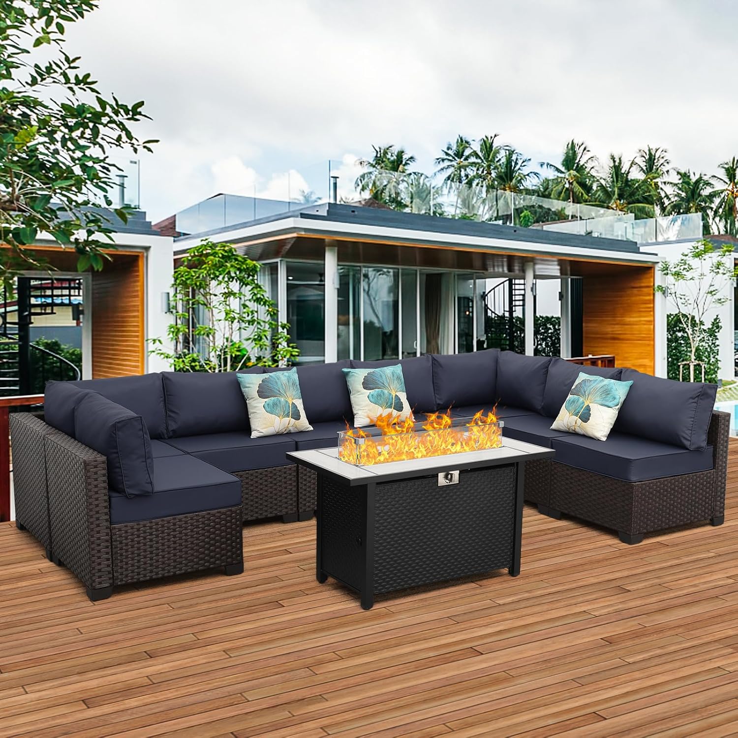 9 Pieces Wicker Patio Furniture Set