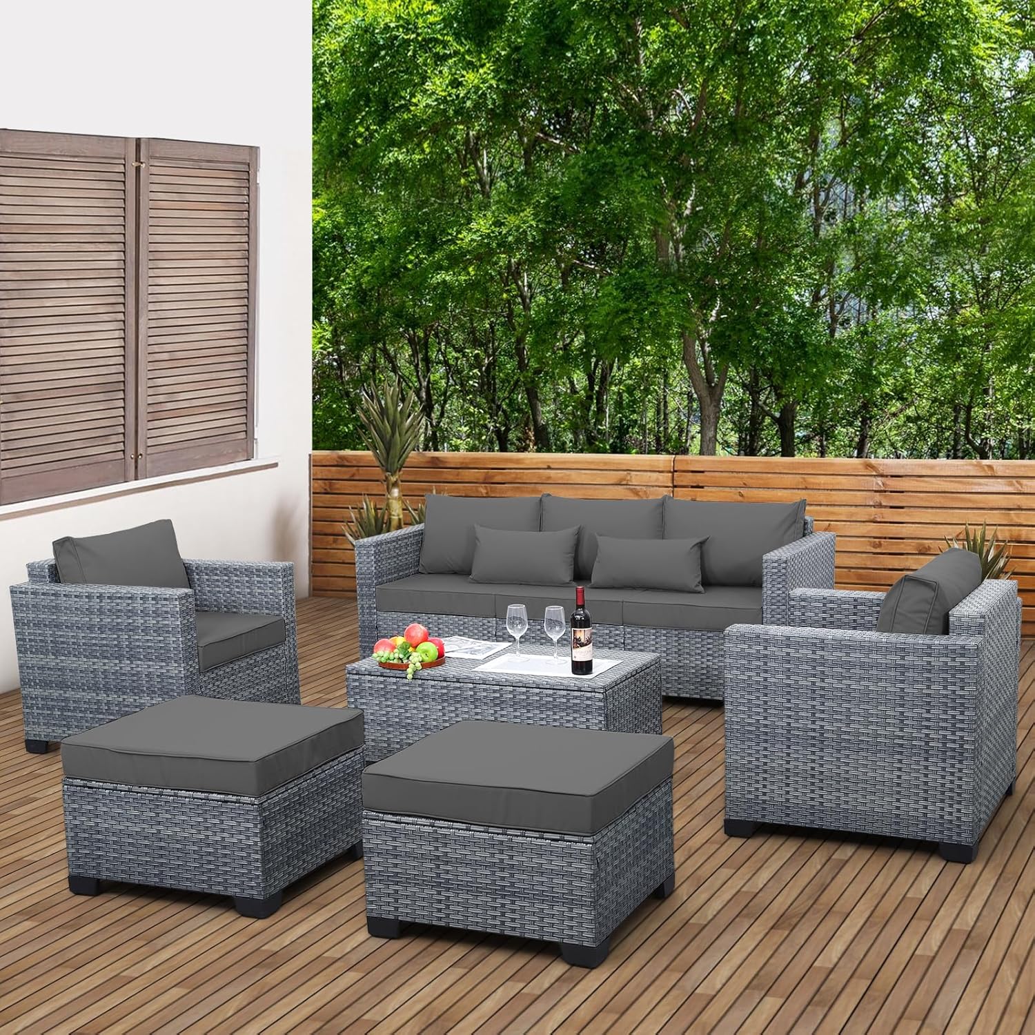 6 Pieces Wicker Patio Furniture Sets Outdoor Conversation Set 