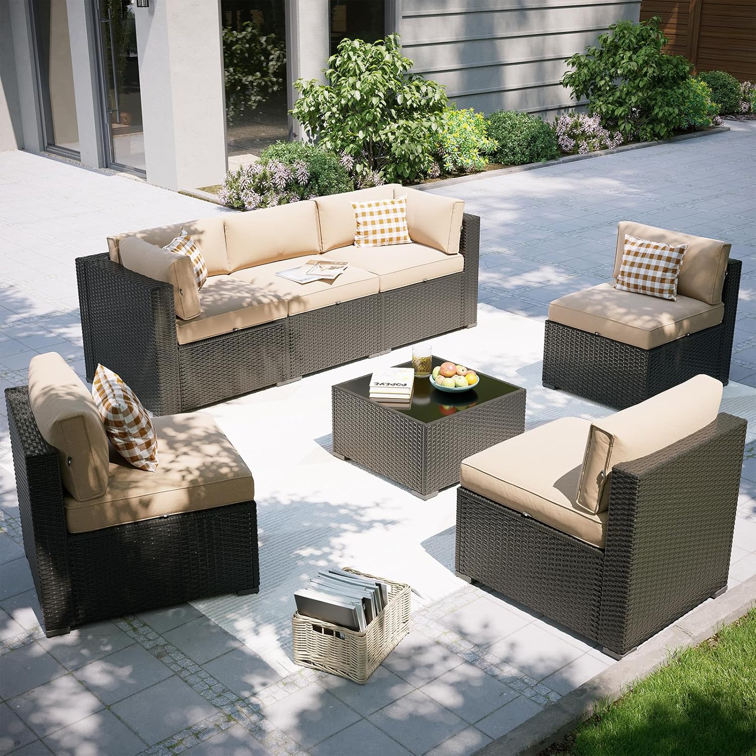 7 Piece Outdoor Sectional Sofas with Waterproof Cover