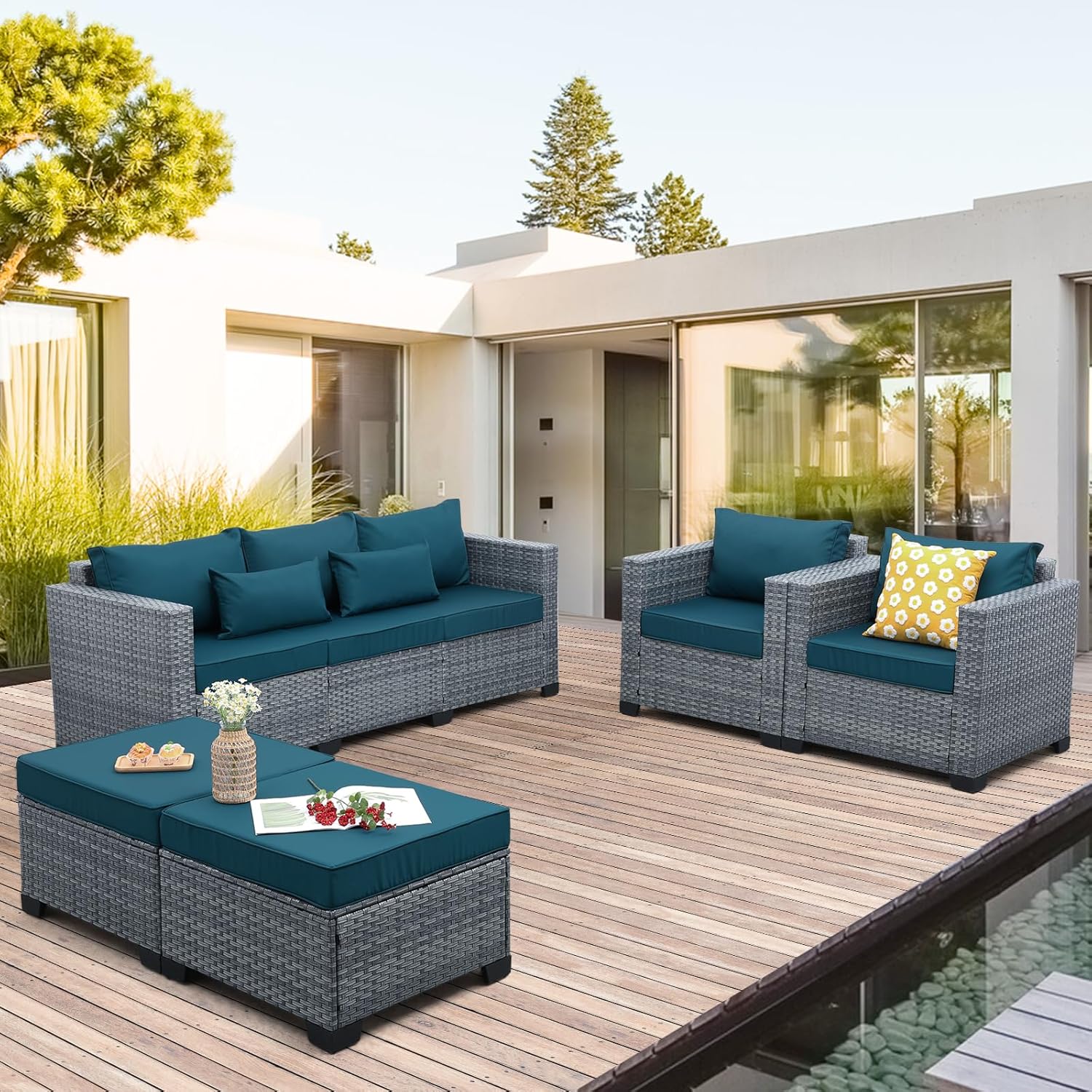 Patio Furniture Set, 5-Piece Outdoor Wicker Conversation Set 