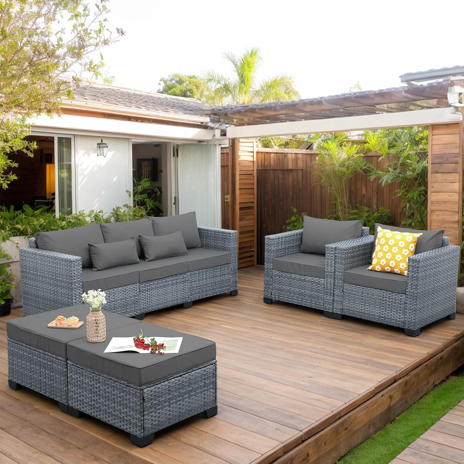 Patio Furniture Set, 5-Piece Outdoor Wicker Conversation Set 