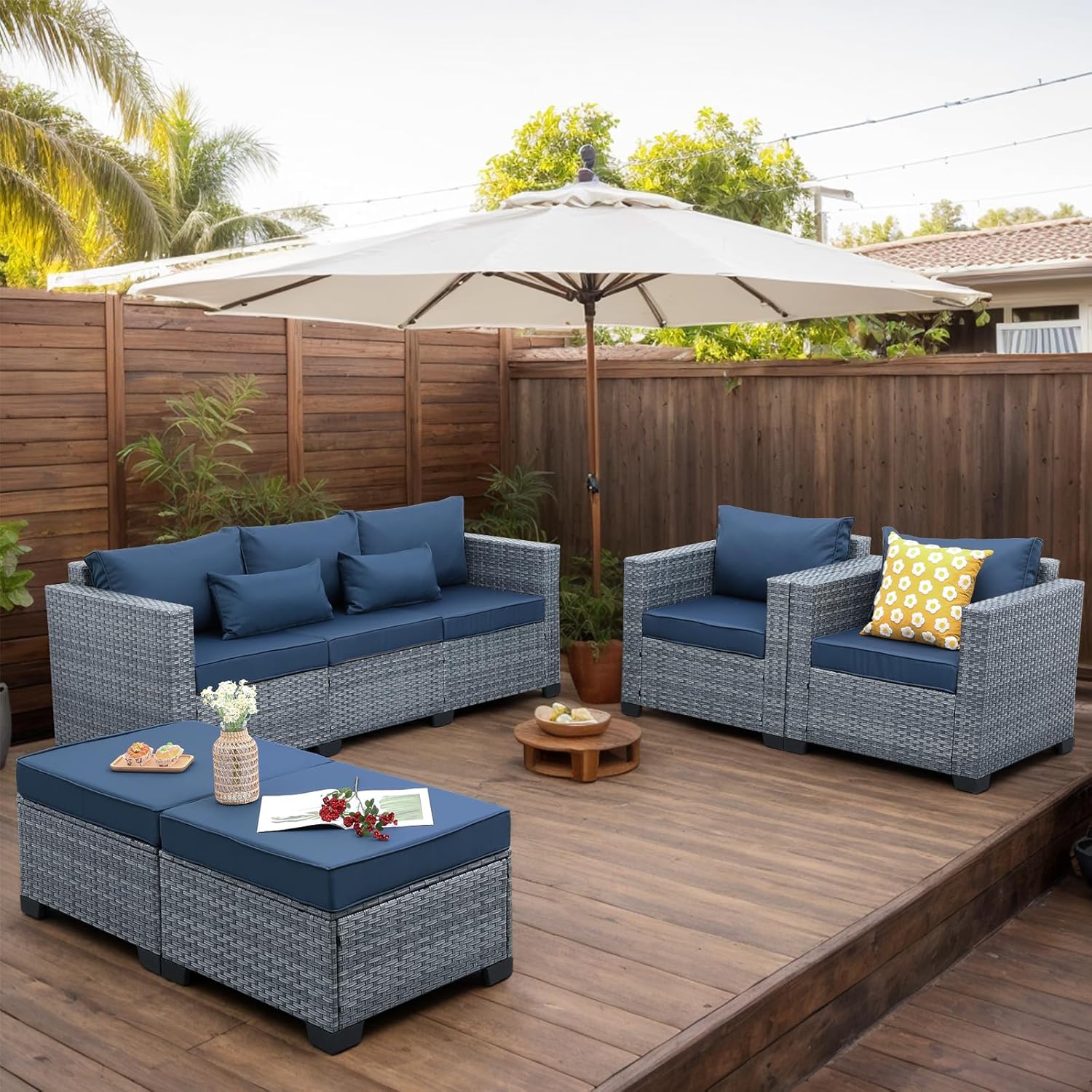 Patio Furniture Set, 5-Piece Outdoor Wicker Conversation Set 