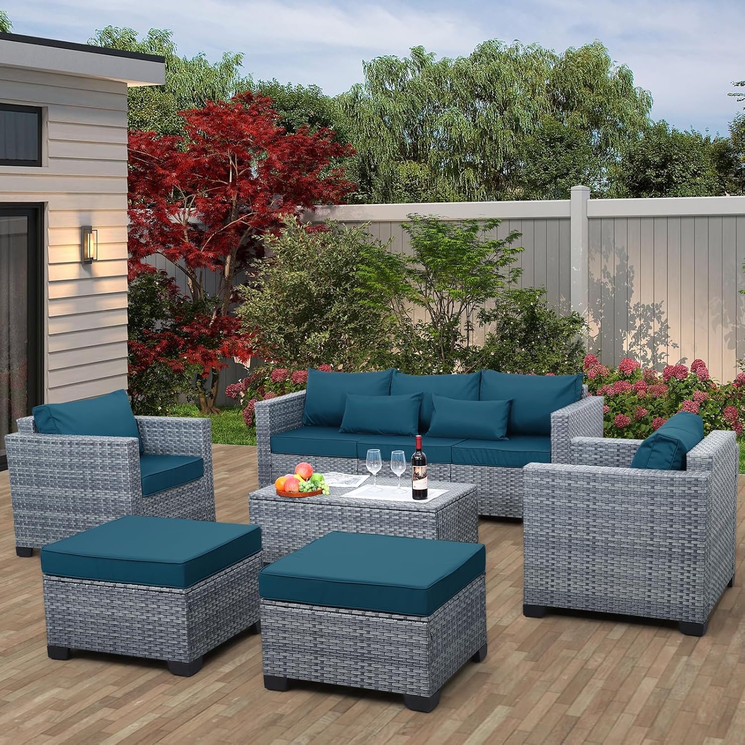 6 Pieces Wicker Patio Furniture Sets Outdoor Conversation Set 