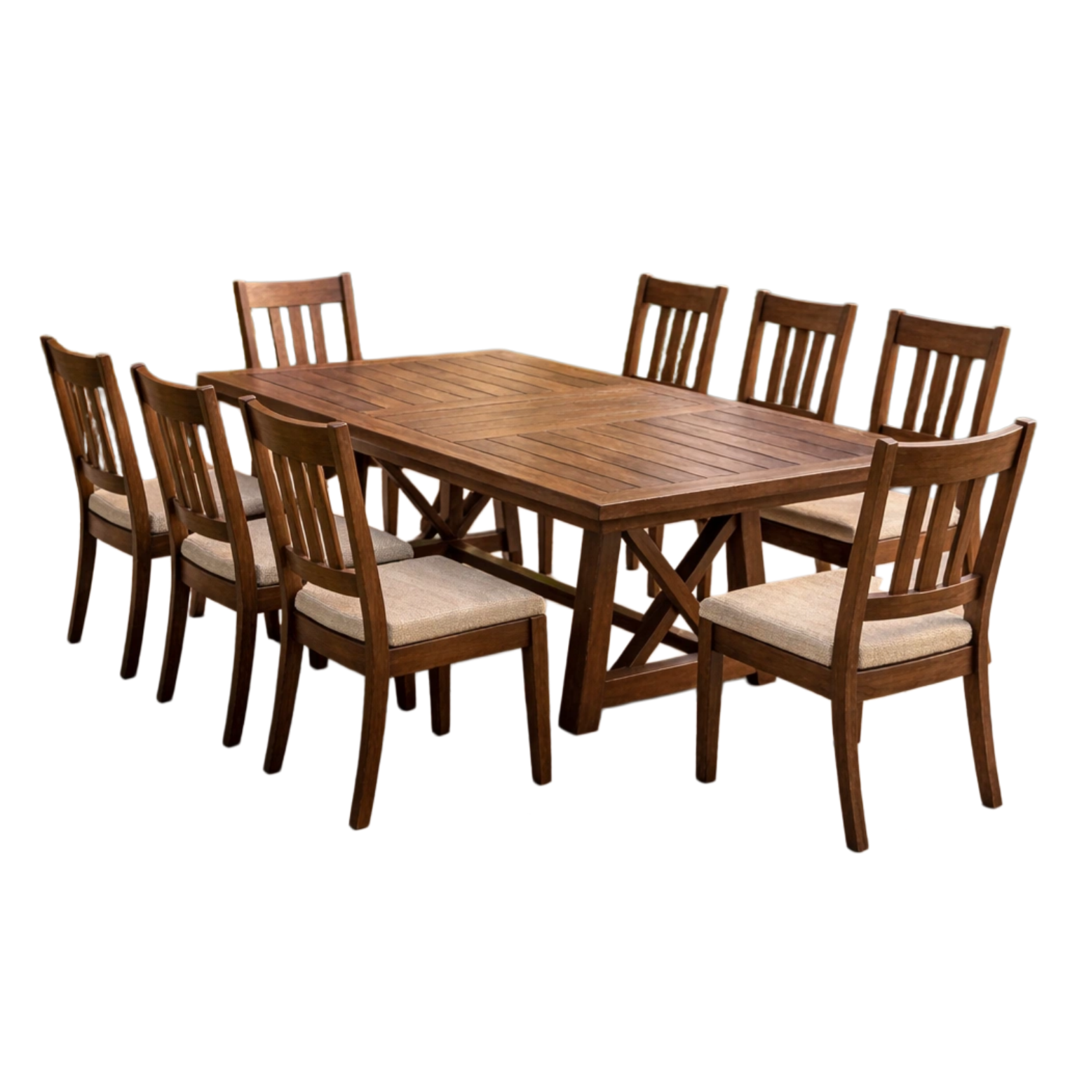 Ensemble de table et chaises en bois massif avec 7 chaises en polyester-Decor Charm Home