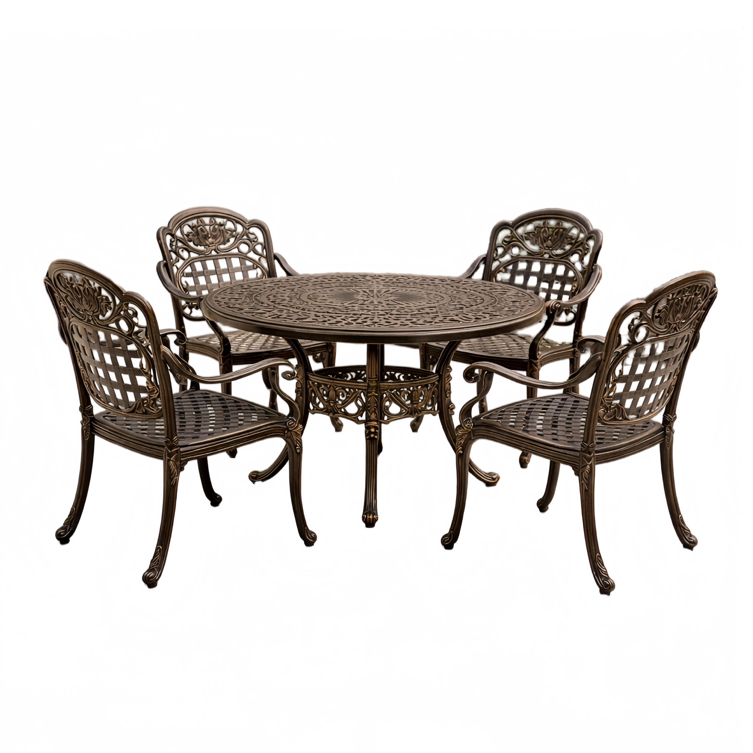Ensemble de table et chaises avec table ronde et 4 chaises en aluminium noir pour extérieur-Decor Charm Home