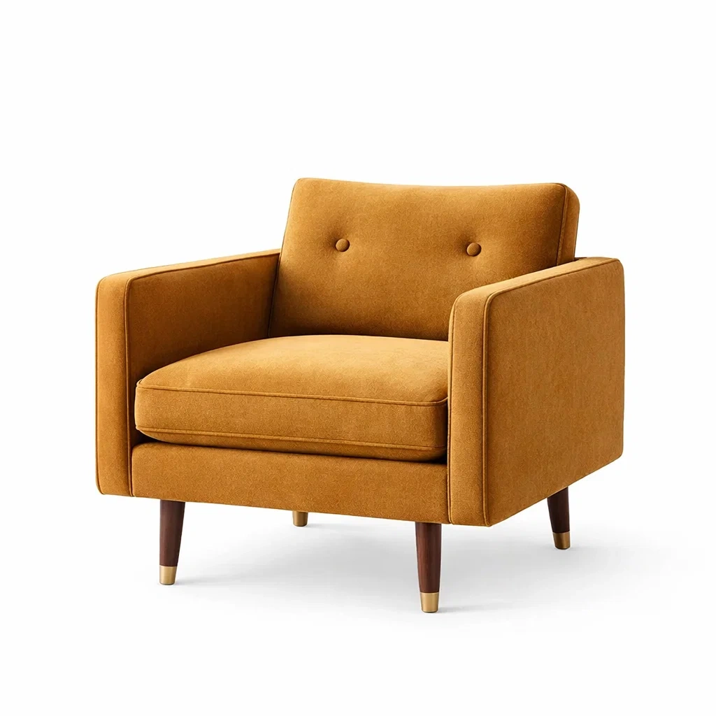 Fauteuil en tissu polyester marron avec pieds en bois-homestyleo