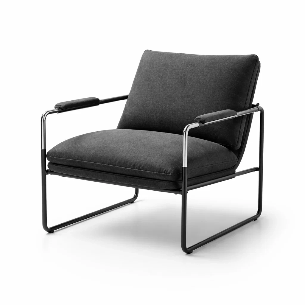 Fauteuil en métal avec coussins en tissu noir-homestyleo