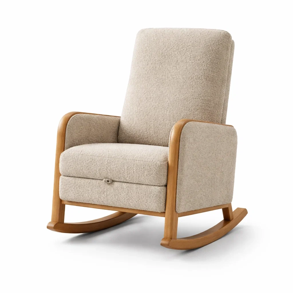 Fauteuil à bascule en chêne et tissu beige-homestyleo
