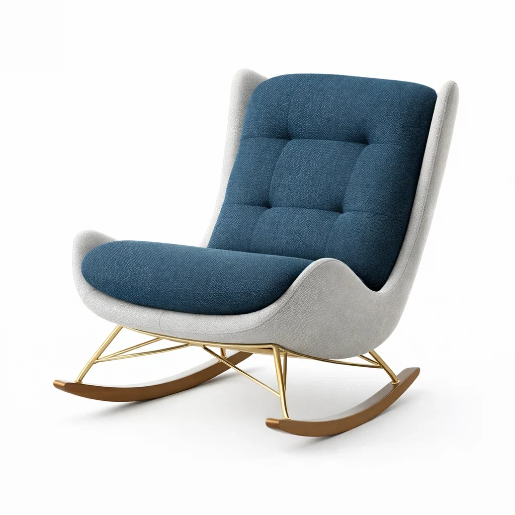 Fauteuil à bascule en tissu et métal doré-homestyleo