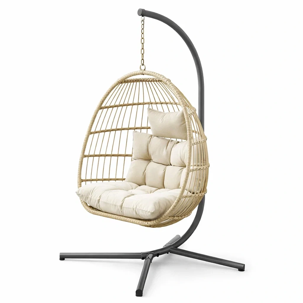 Fauteuil œuf suspendu en rotin avec cadre en acier-homestyleo