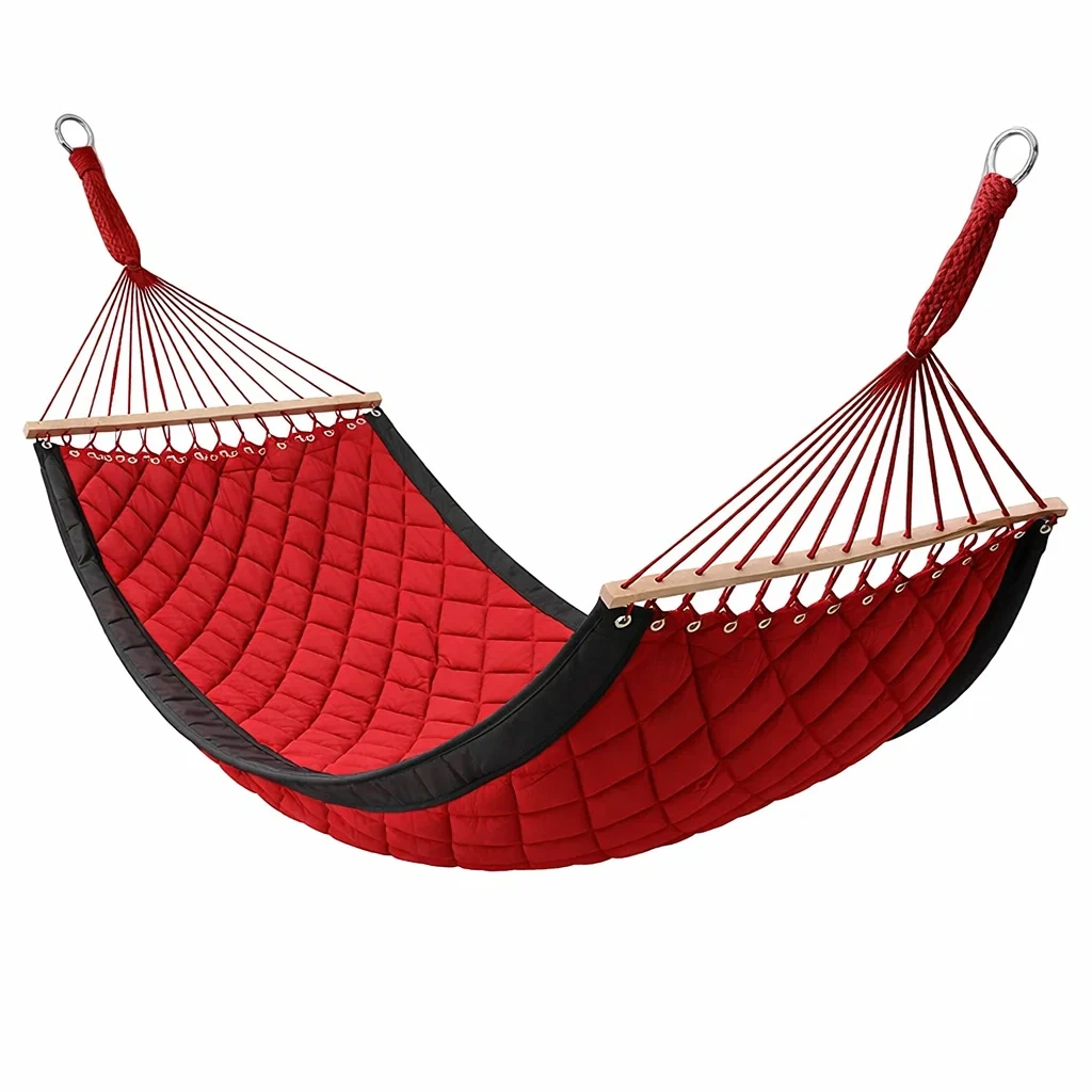 Hamac en polyester rouge avec barres en bois 200 x 150 cm-homestyleo