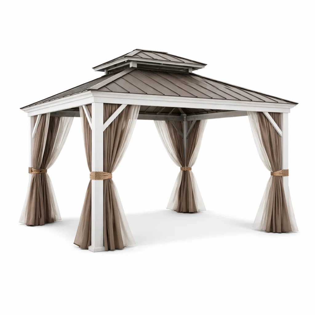 Pavillon en aluminium avec rideaux en polyester-homestyleo