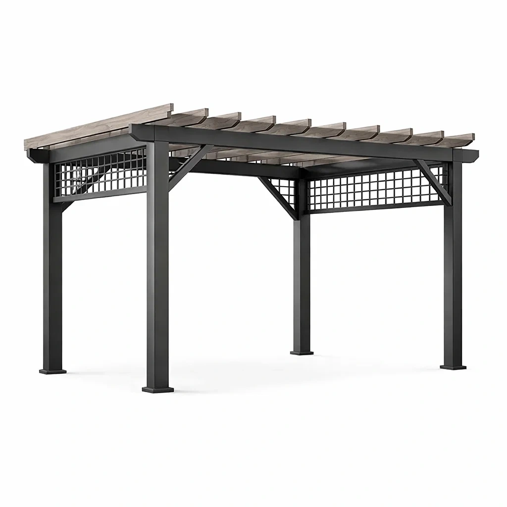Pergola en aluminium et bois de pin gris anthracite-homestyleo