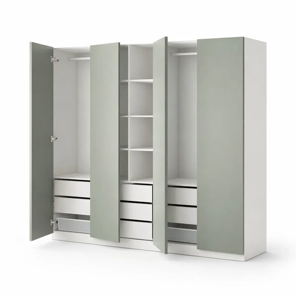 Light Gray Modern Bedroom Wardrobe 5 Door Storage Closet Cabinet-HavenLoria