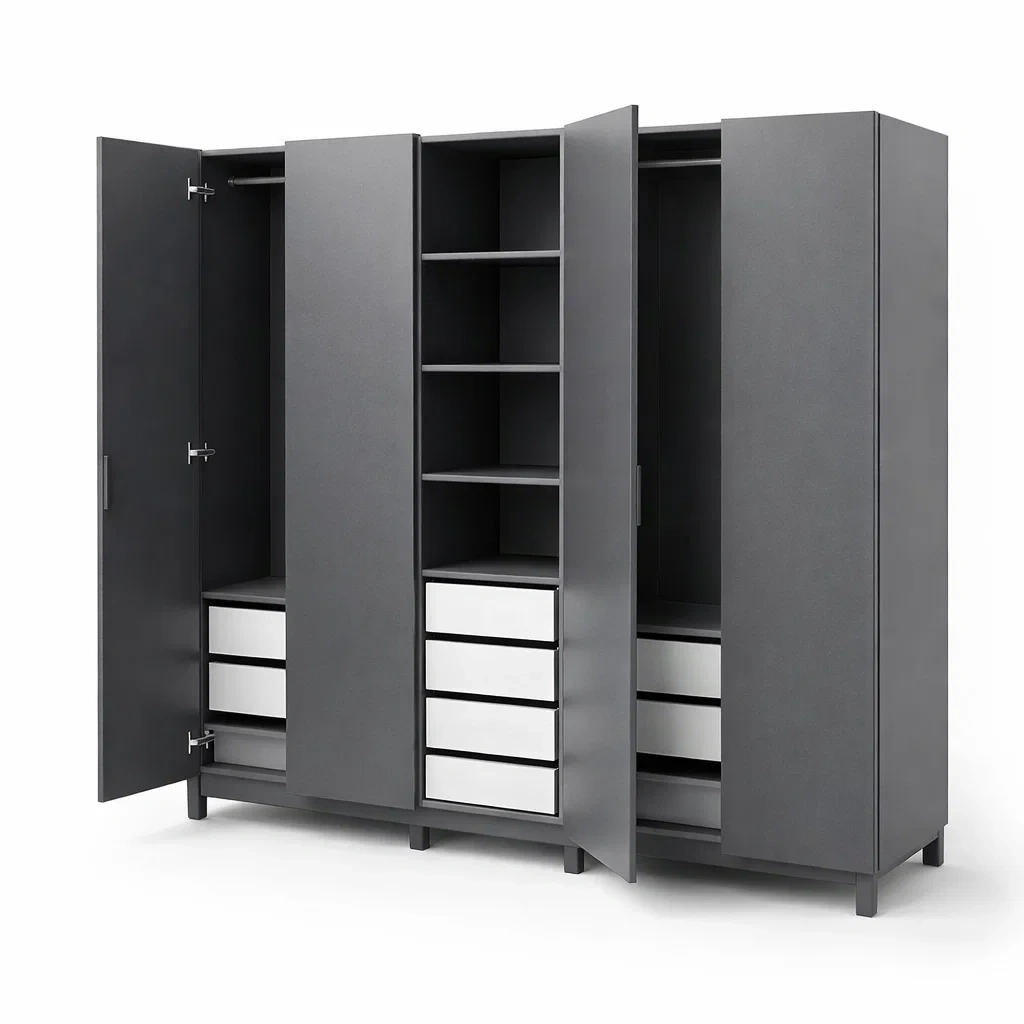 Dark Gray Modern Bedroom Wardrobe 5 Door Storage Closet Cabinet-HavenLoria