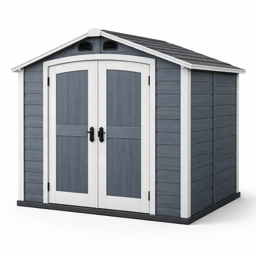 Blue Outdoor Storage Shed Double Door Resin Garden Shed-HavenLoria