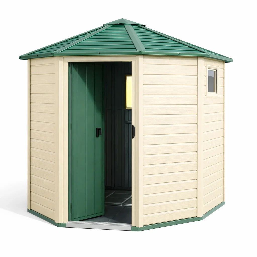 Beige Octagon Outdoor Storage Shed Resin Utility Shed-HavenLoria